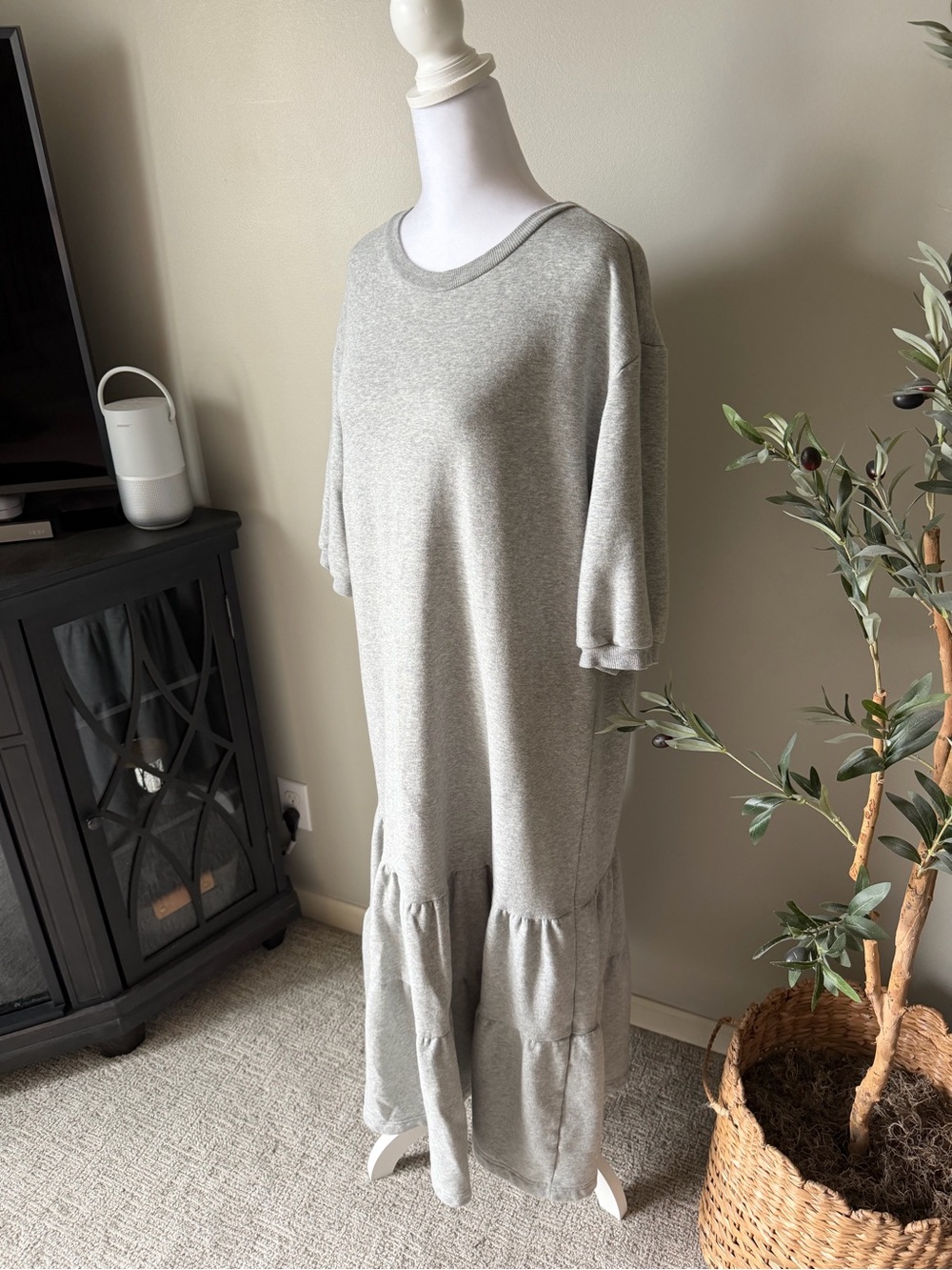 Anthropologie Daily Practice Grey Tiered Midi Sweatshirt Dress - Picture 7 of 10